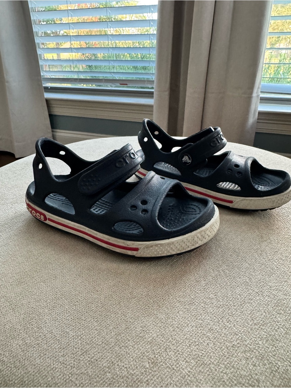 CROCS Youth Black Sandal with White Trim